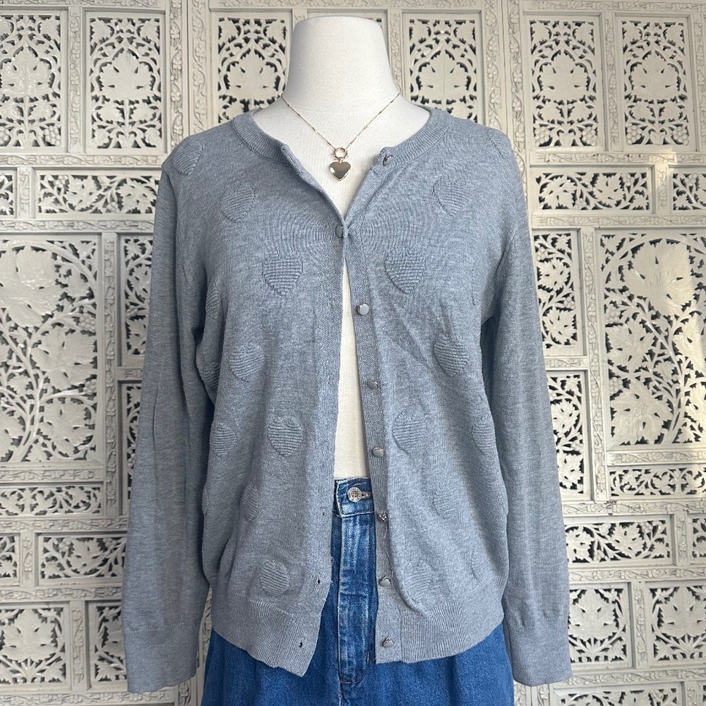 Vintage Gray Coquette Heart Cardigan Sz Medium‎